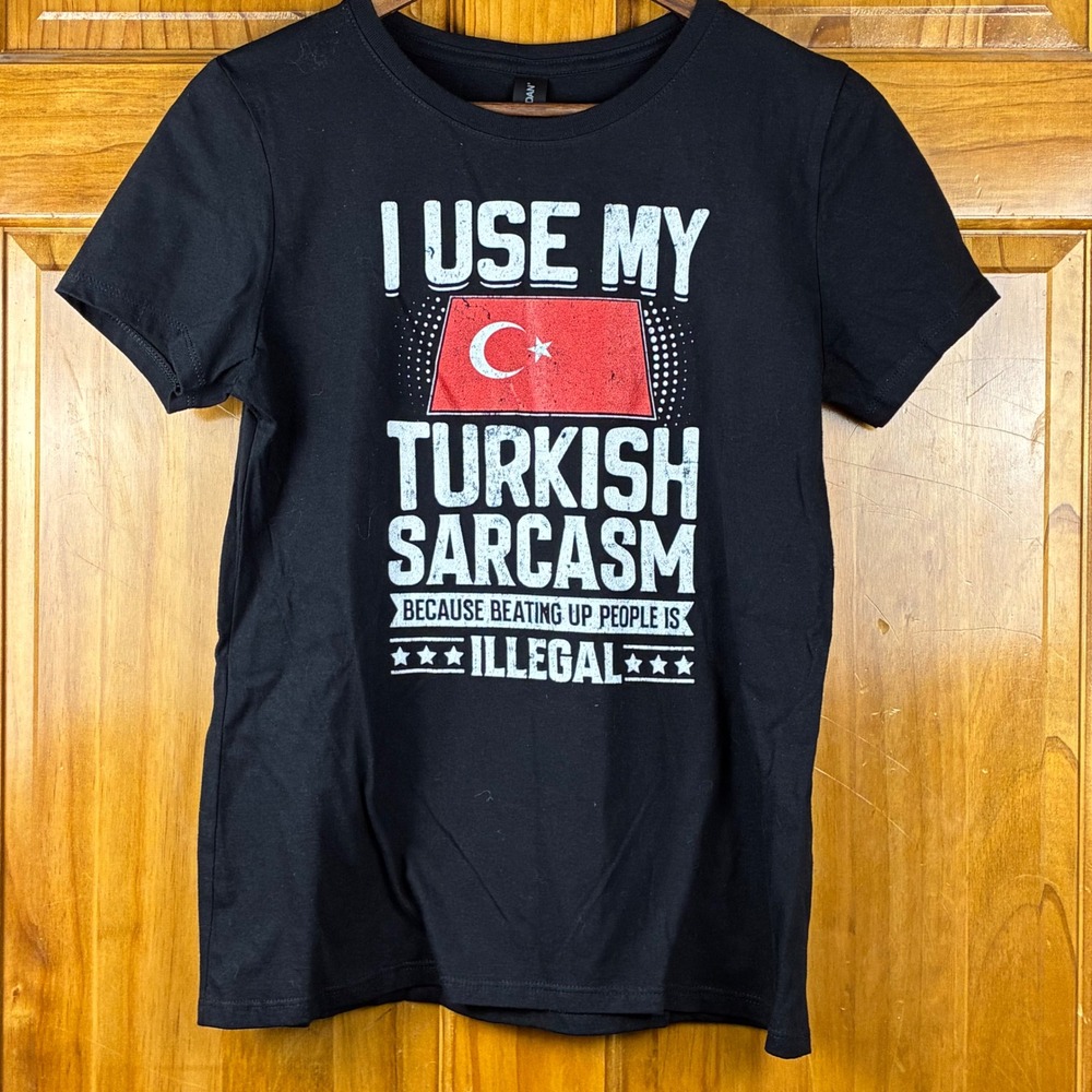 Turkish Sarcasm Graphic Tee Black Small Women Short Sleeve Funny T-Shirt Gildan